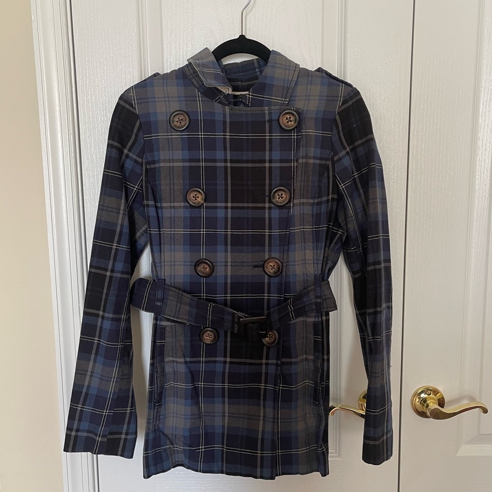 Woman’s Blue Plaid Tommy Hilfiger Trench Jacket Size Medium